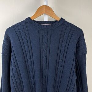 Bugle Boy Classics Cableknit Sweater Mens XL‎ Navy Blue Crewneck 100% Cotton